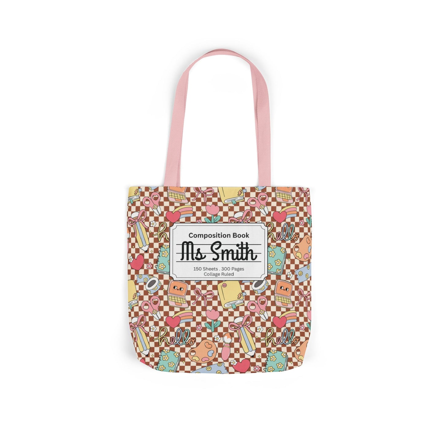 Personalized Brown Doodle Daydream Composition Book Inspired Canvas Tote Bag with Colorful Straps, Cute School Bag, Eco-Friendly Tote, Back to School Shopping Bag, Teacher Gift Idea