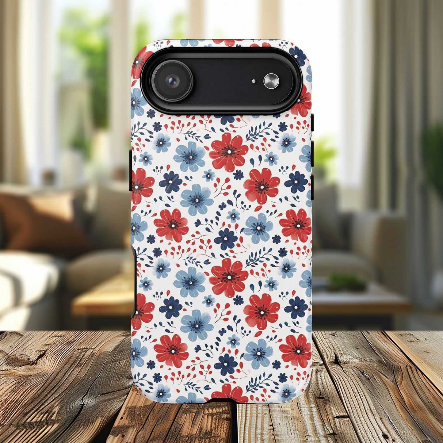 Patriotic Floral Dreams Tough Magnetic iPhone Cases, Durable, Stylish, Gift for Her, Protective Phone Cover, Spring Floral Design