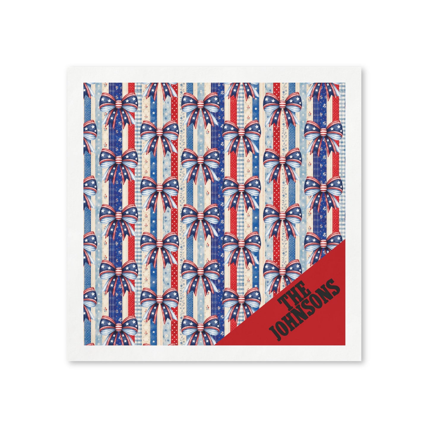 Patriotic Ribbon Pattern Cocktail Napkins — Customizable Corner Name