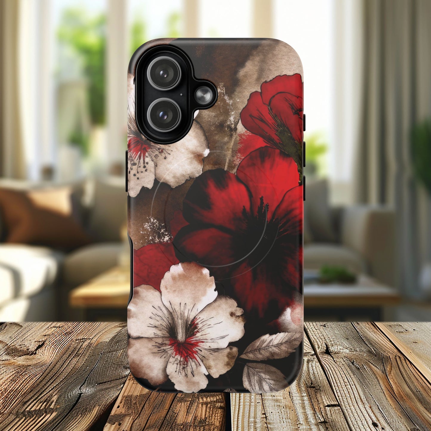 Crimson Noir Tough iPhone Magnetic Cases, Tough iPhone Protector, Stylish Floral Design, Gift for Her, Floral Accessories