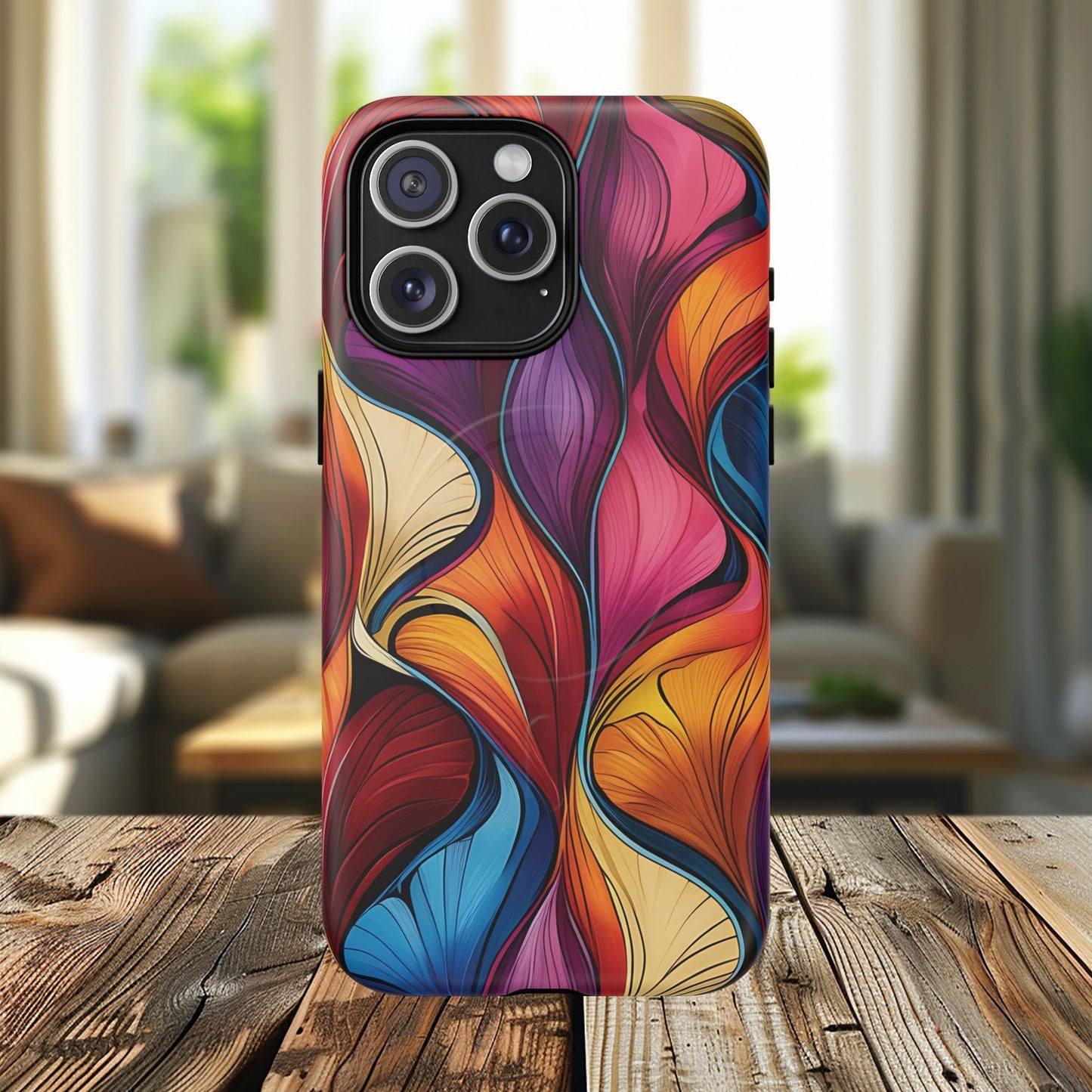 Vibrant Leaf Wave Tough Magnetic Phone Case, Vibrant Smartphone Cover, Unique Protective Case for Gifts, Phone Accessories, Trendy Design