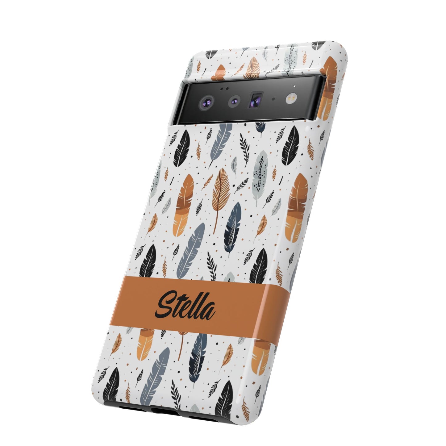 Personalized Whispering Feathers Samsung, Google Pixel and iPhone Case, Custom Name Case.