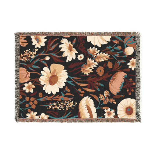 Blossom Elegance: Noir Garden Tapestry Woven Blanket