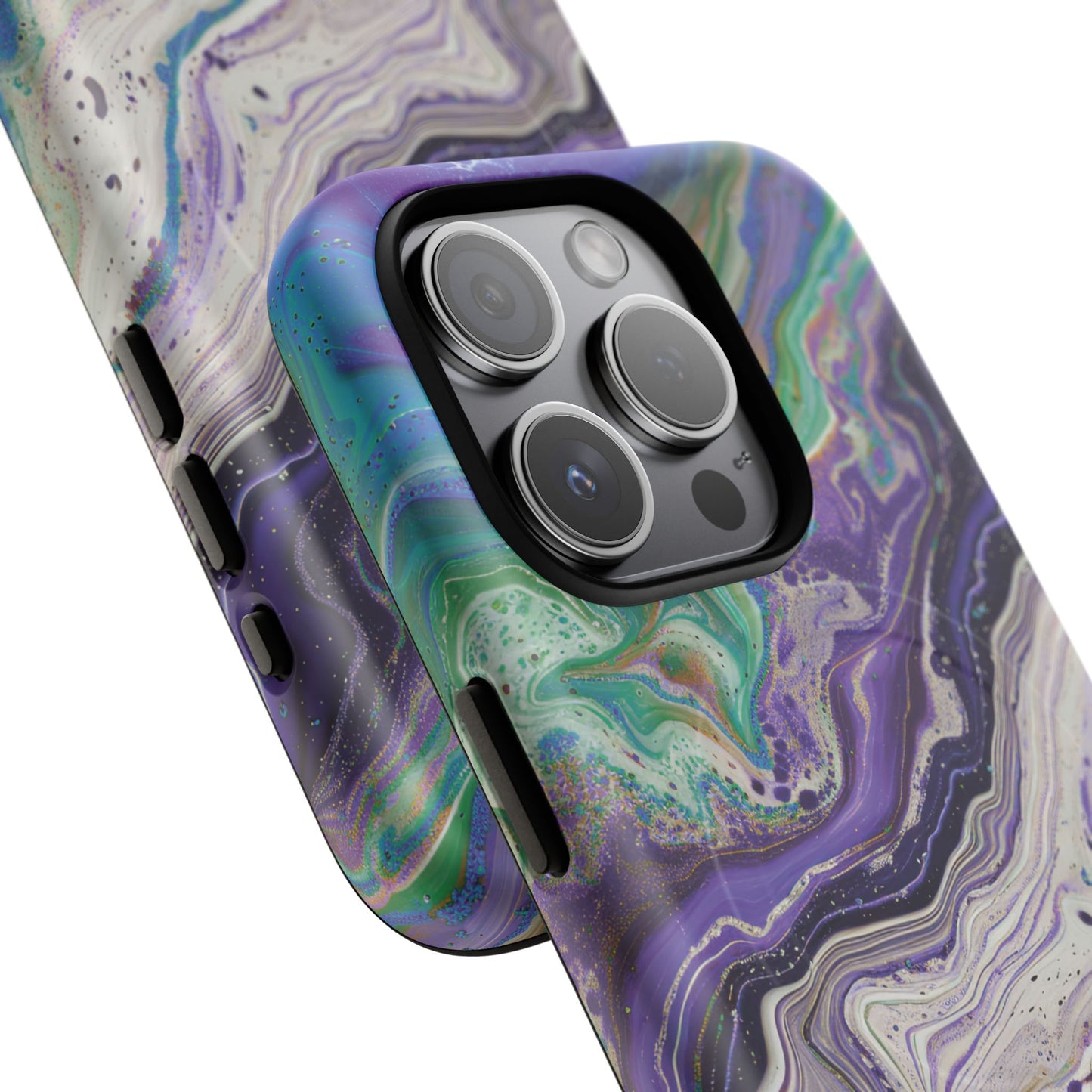 Stylish Purple Acrylic Tough Magnetic iPhone Cases, Unique Protective Cases for iPhone, Colorful Marble Design, Great Gift for iPhone Lovers