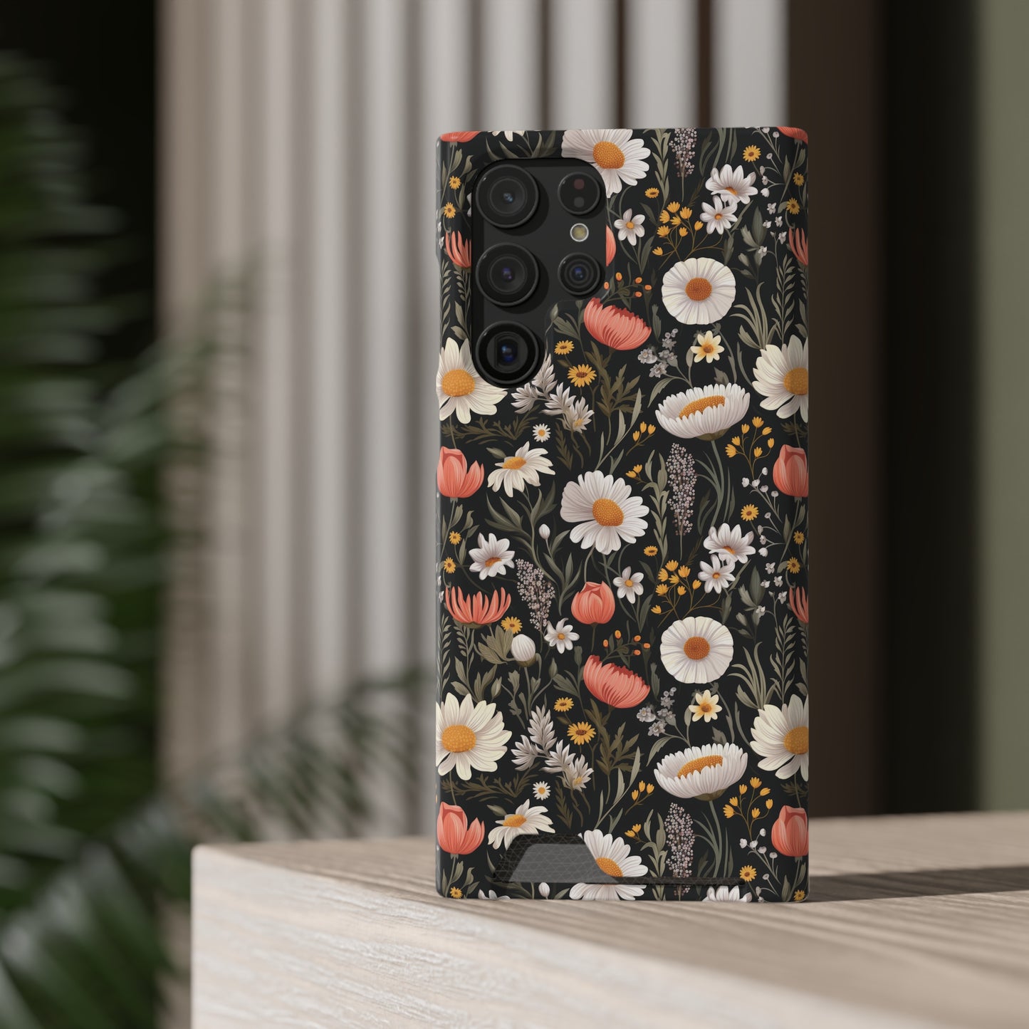 Blossom Elegance: Noir Garden iPhone and Samsung Case With Card Holder