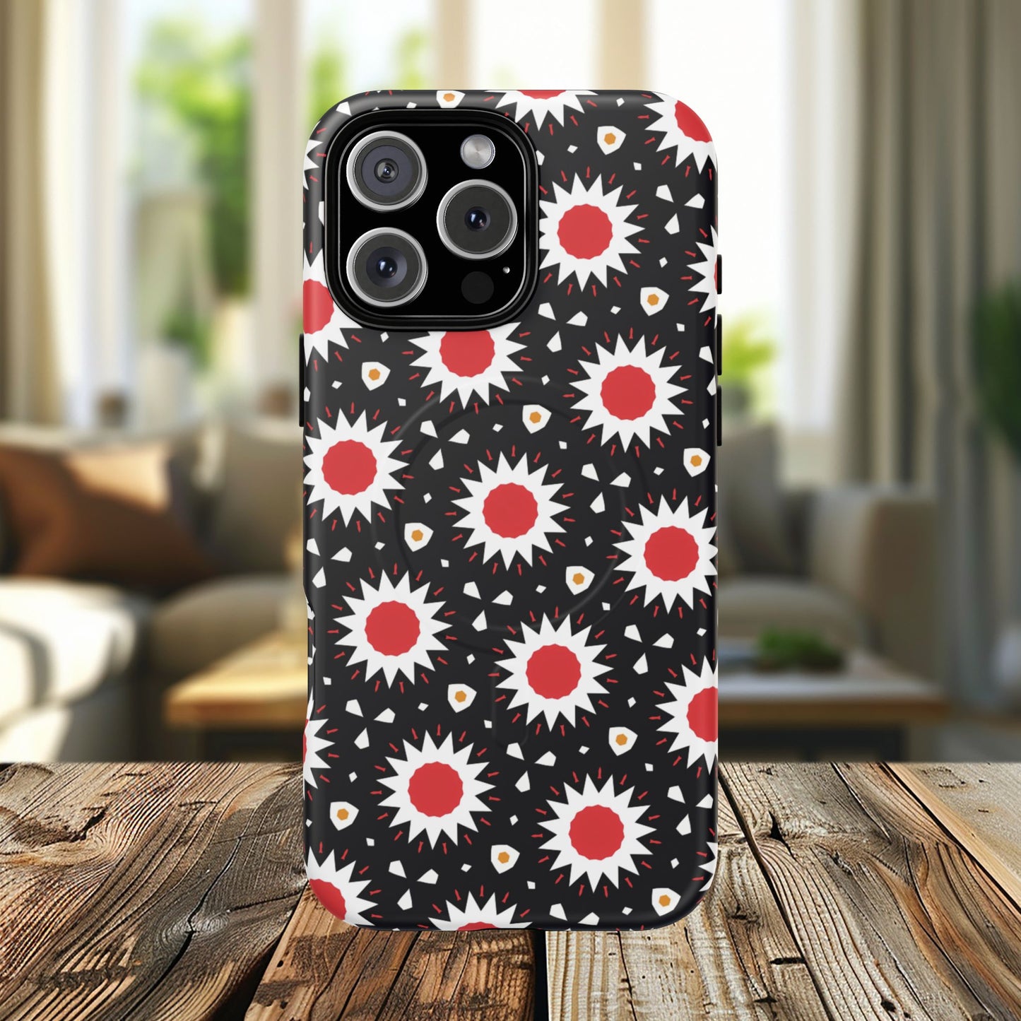 Crimson Spark Radiance Bold Floral Magnetic iPhone Cases, Stylish Tough Cases, Unique iPhone Accessories, Perfect Gift for Her, Trendy Tech Gear.