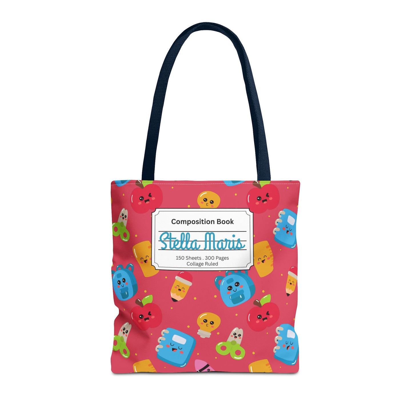 Personalized Kawaii Composition Book Inspired Tote Bag, Back to School Tote, Teacher Gift, Kids Bag, Custom Name Bag, Educational Accessories, Back to School Tote Bag.