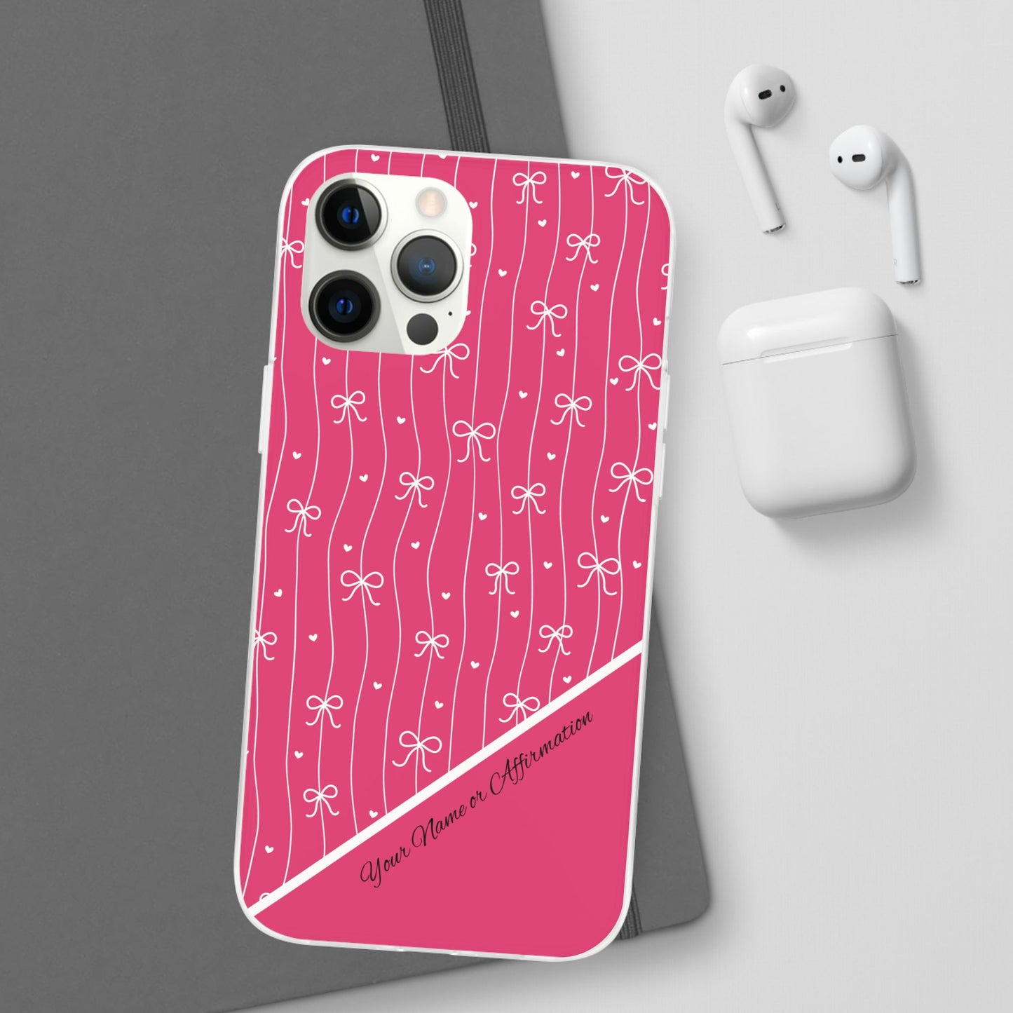 Personalized Pink Bow Coquette Slim Flexi iPhone and Samsung Cases — Custom Name or Affirmation