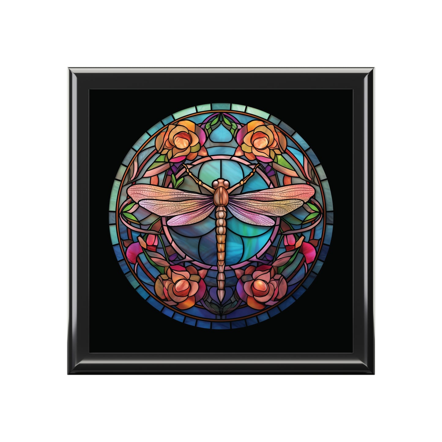 Dragonfly Stained Glass Jewelry Box — Floral Keepsake Trinket Box
