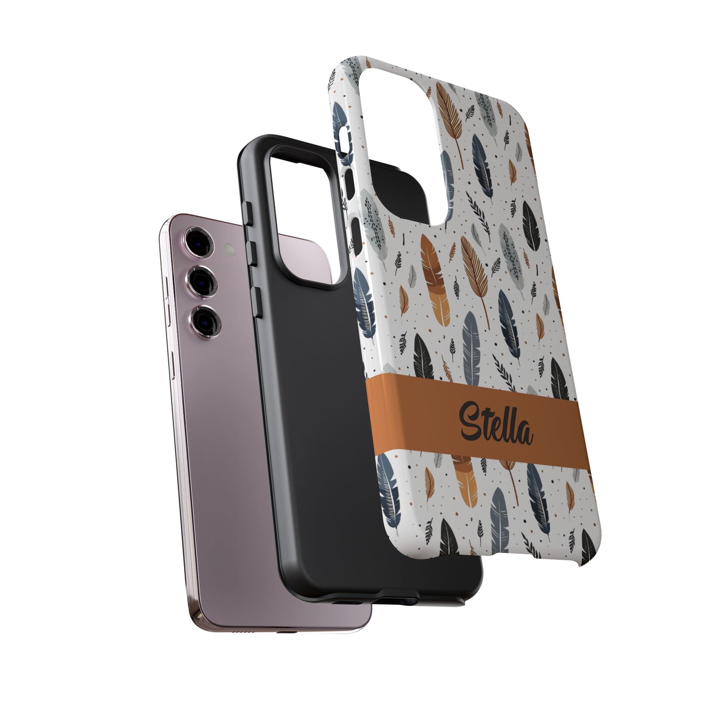Personalized Whispering Feathers Samsung, Google Pixel and iPhone Case, Custom Name Case.