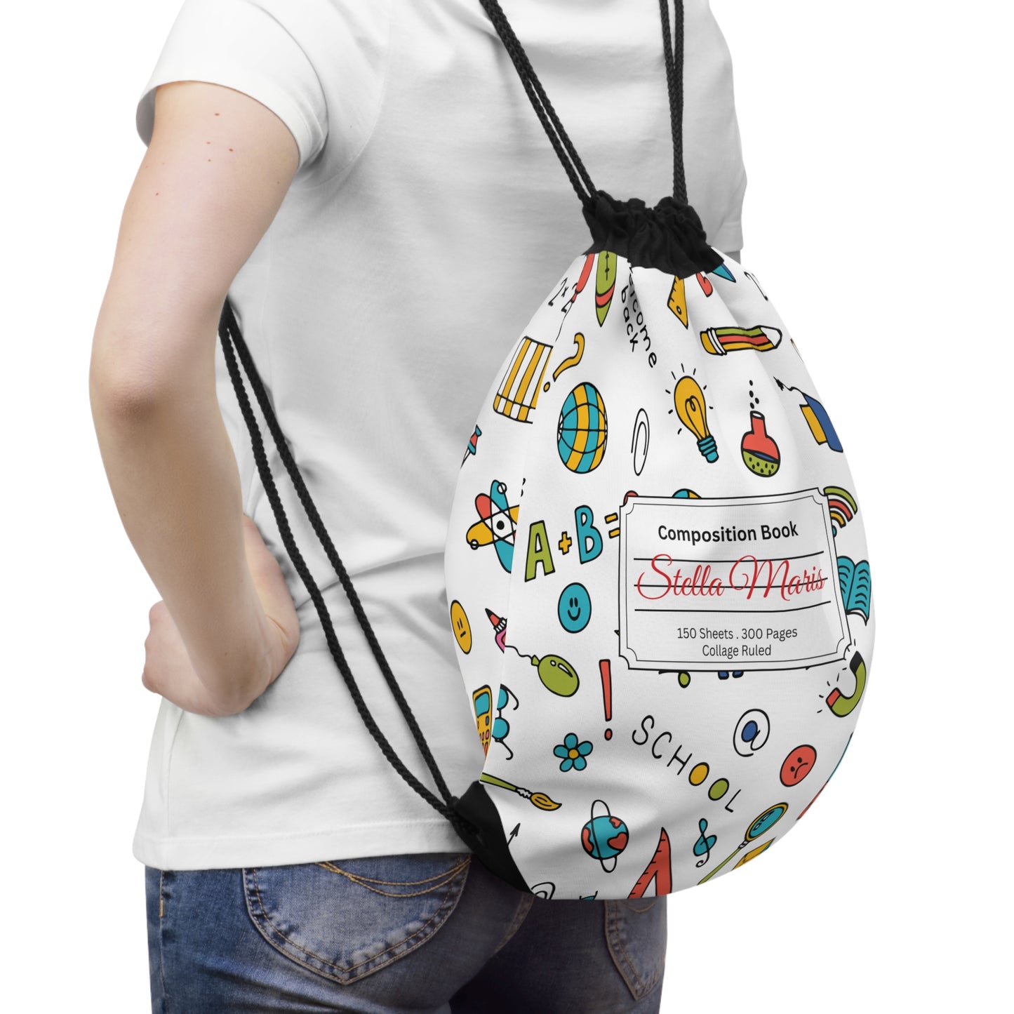 Personalized Classroom Couture Composition Book Inspired Colorful ABC Drawstring Bag | Custom Drawstring bag | Kids School Gear | Fun Gym Sack | Back to School Accessory