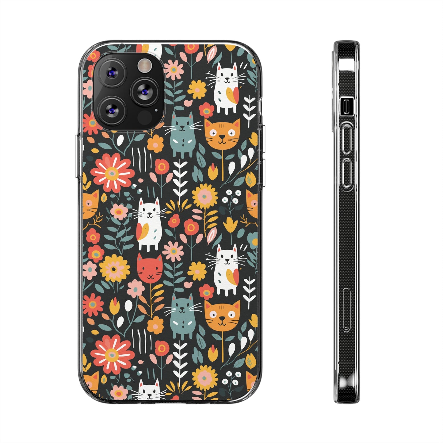 Whimsical Feline Garden Clear Silicone iPhone Cases