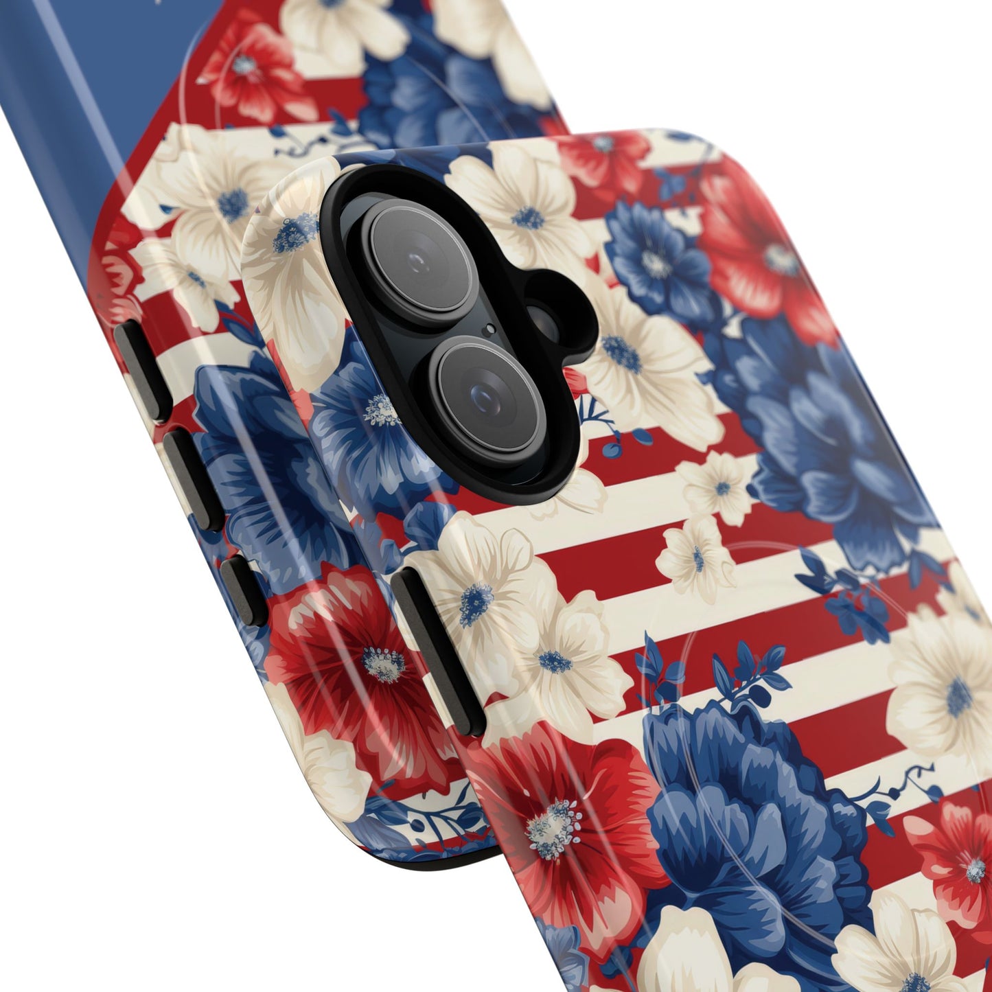 Personalized Stars, Stripes & Petals Tough Magnetic MagSafe Case, Patriotic Cover, Floral Design, Durable Protection, Gift for Her, Summer Vibes