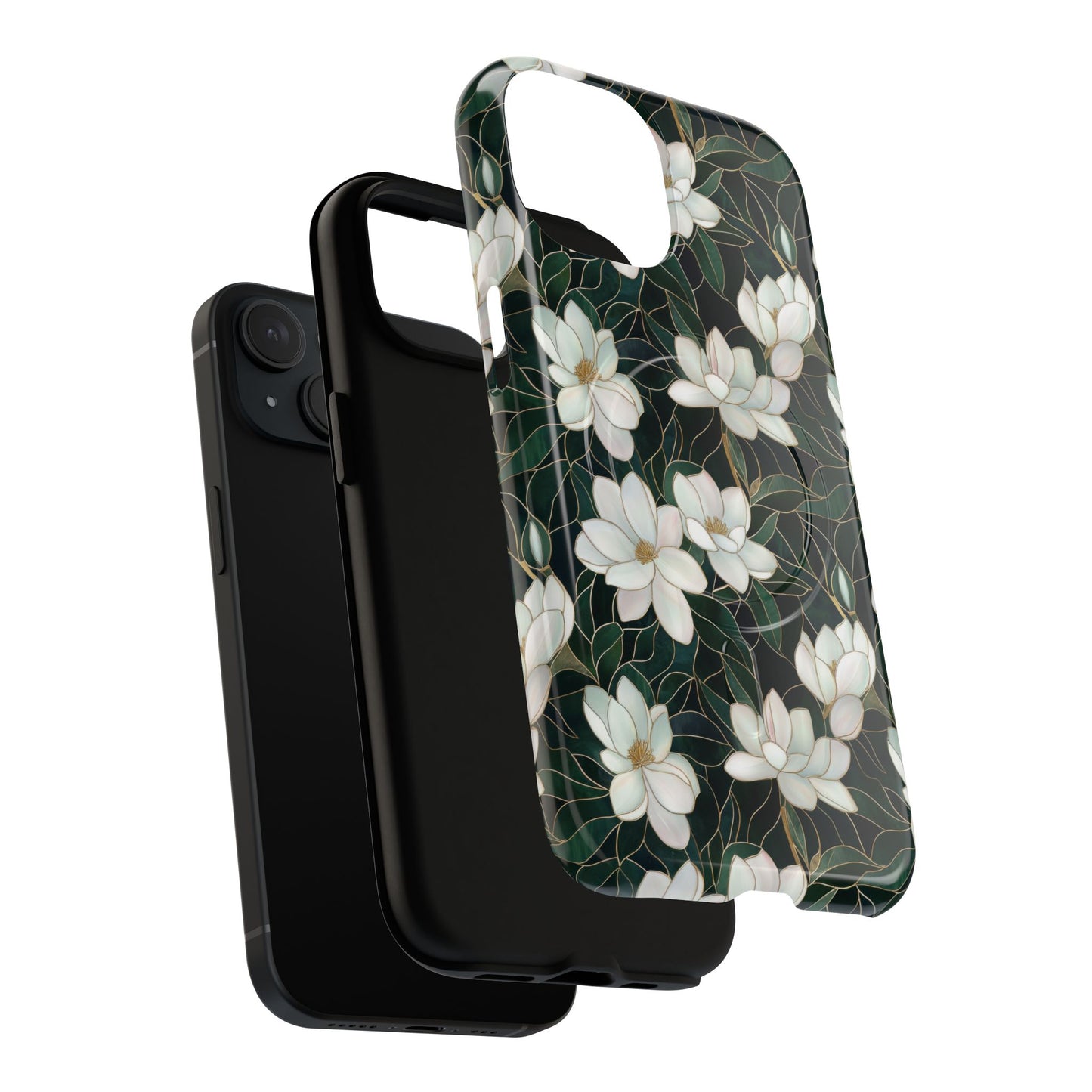 Midnight Magnolia Tough iPhone Magnetic Case, Stylish Stained Glass iPhone Protection, Nature Lover Gift, Spring Vibes