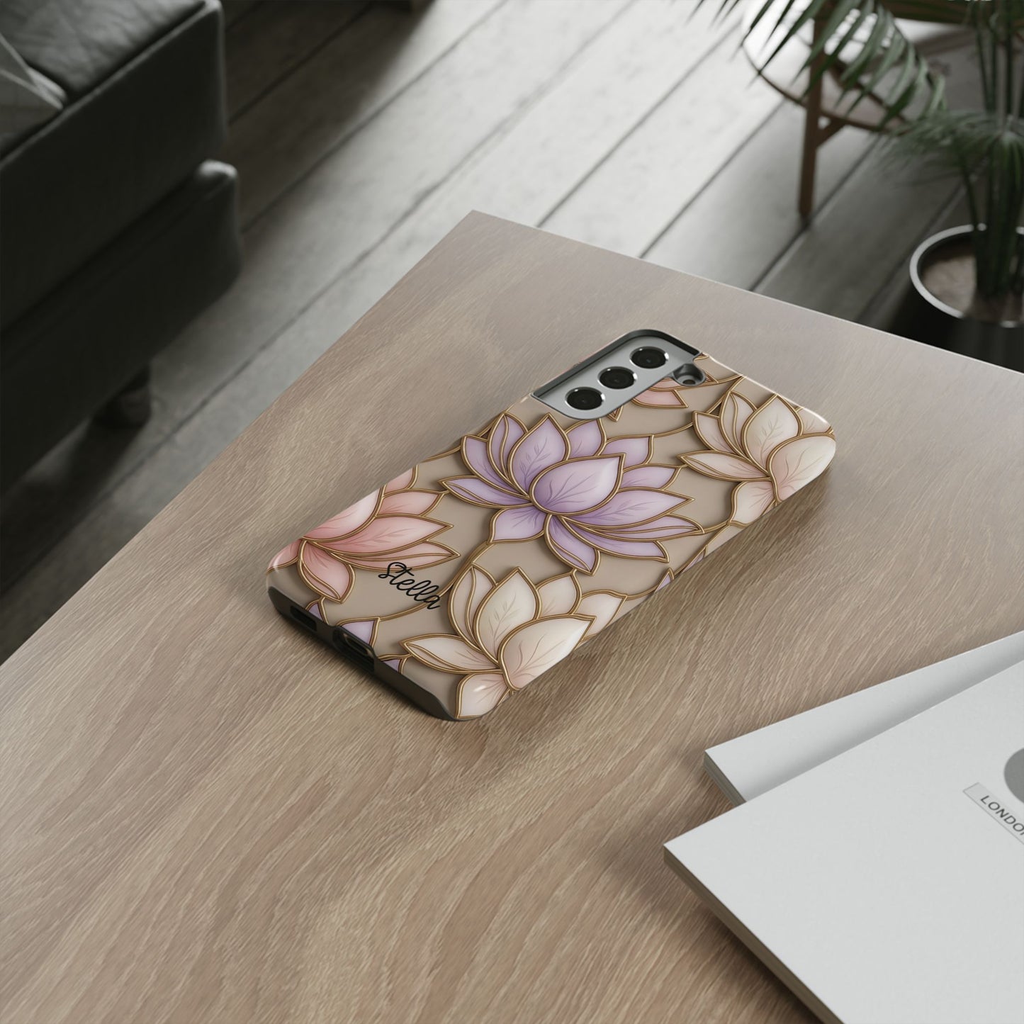 Personalized Lotus Floral Stained Glass Effect Tough Phone Case