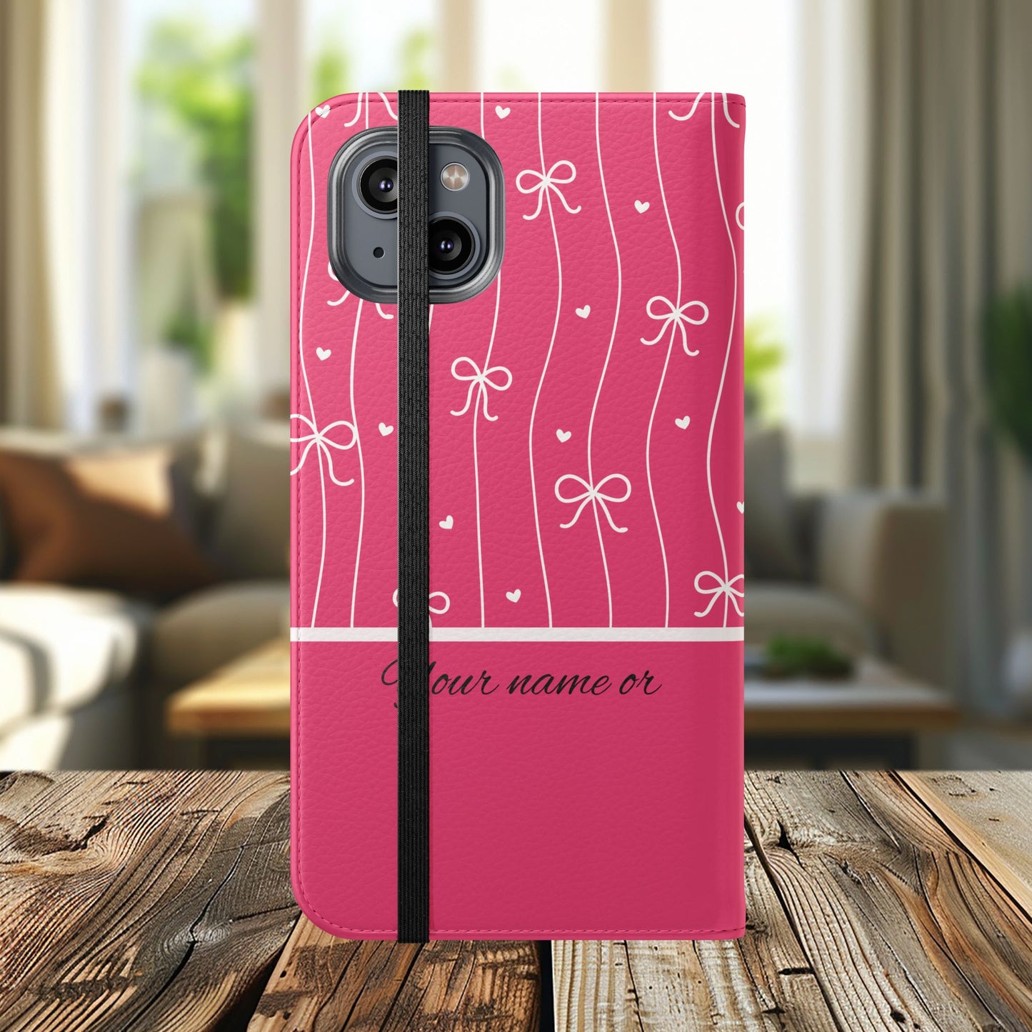 Personalized Pink Bow Coquette Flip iPhone and Samsumg Case — Custom Name or Affirmation Wallet Cover