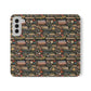 Book Stack Floral Flip iPhone and Samsung Phone Case — Vintage Library Wallet Cover.