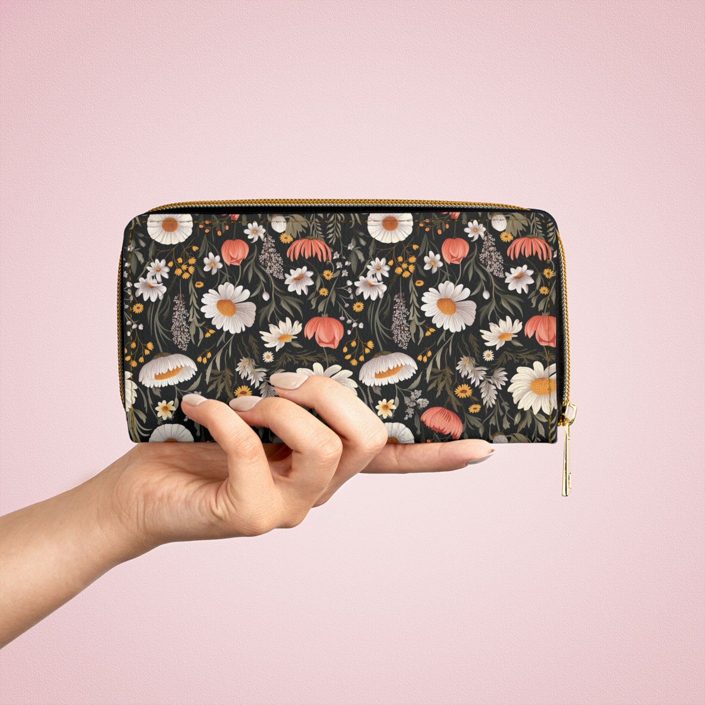 Blossom Elegance: Noir Garden Zipper Wallet, Chic Wallet for Women, Floral Print Purse, Everyday Organizer, Gift for Her, Mother's Day Wallet