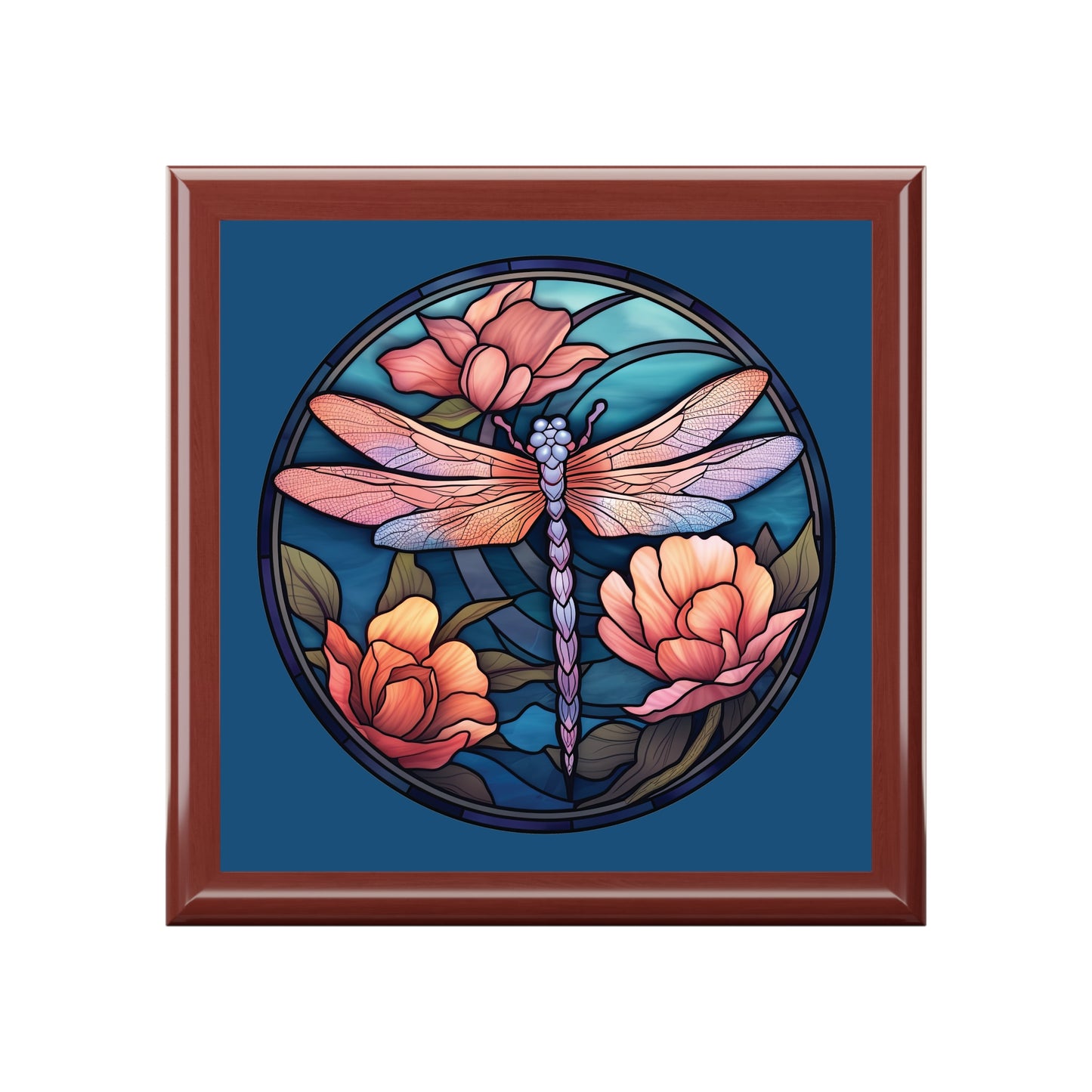 Dragonfly Floral Jewelry Box — Stained-Glass Style Trinket Keepsake