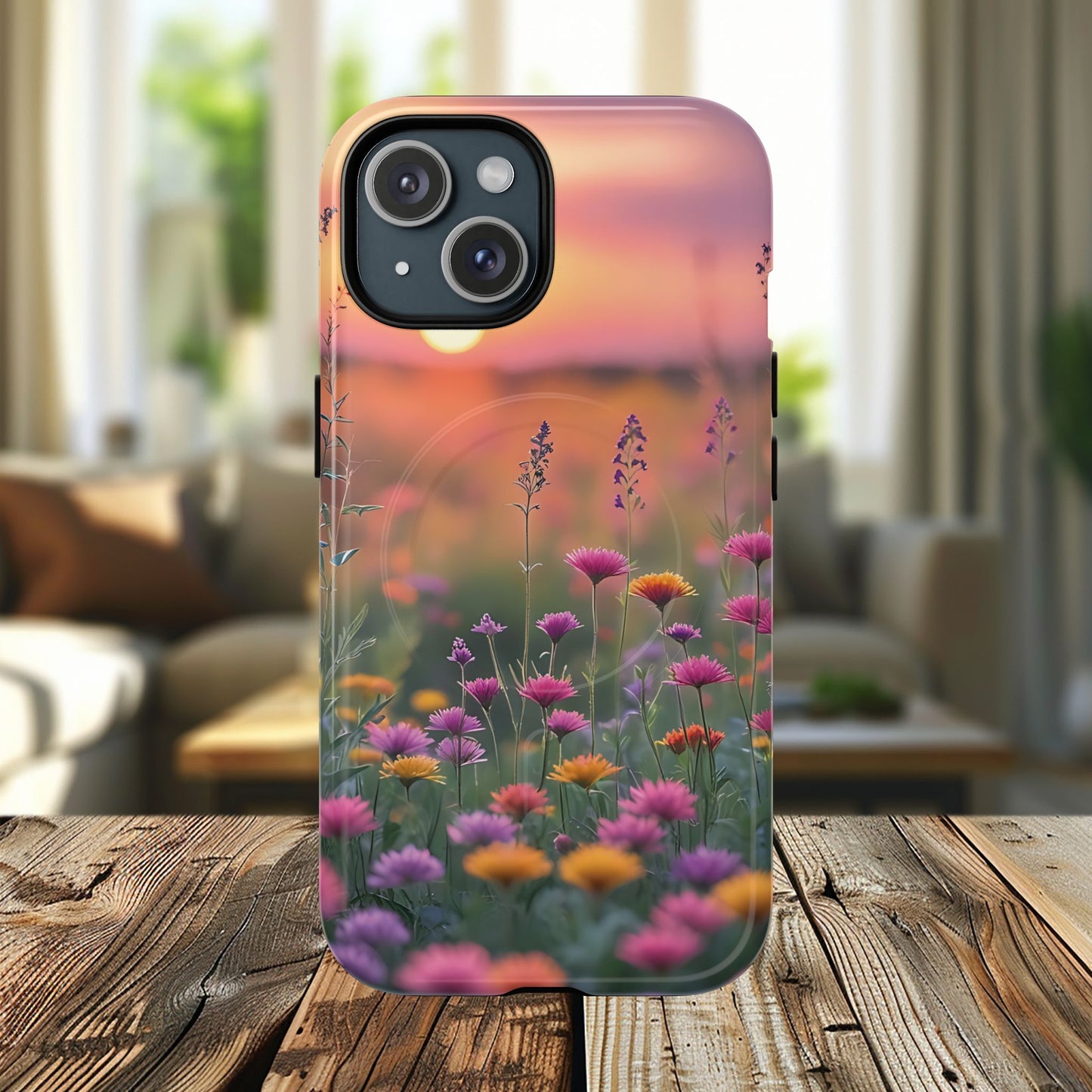 Floral Sunset Phone Case, Tough Magnetic Cases for iPhone, Nature Lover Gift, Durable Protection, Eco-Friendly Phone Accessory