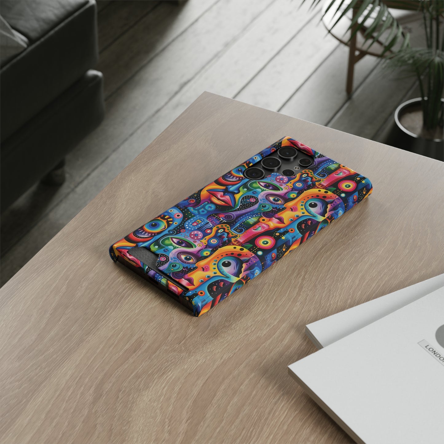 Psychedelic Visions Phone Case with Card Holder - Colorful and Stylish Design for Creatives