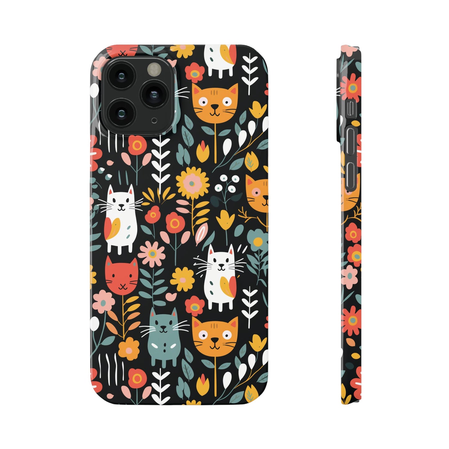Whimsical Feline Garden iPhone Case — Slim Floral Cat Design (Matte or Glossy) for iPhones.