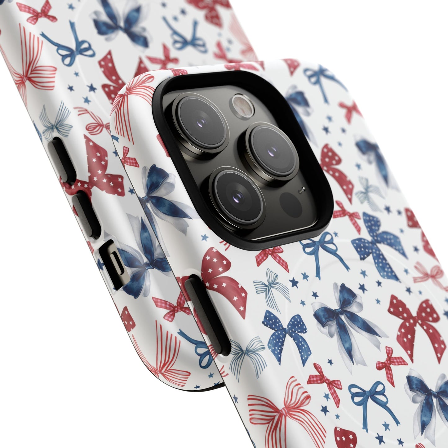 Patriotic Coquette Tough iPhone Magnetic Case, Stylish Gift for Her, Summer Celebrations, Cute Bow Design