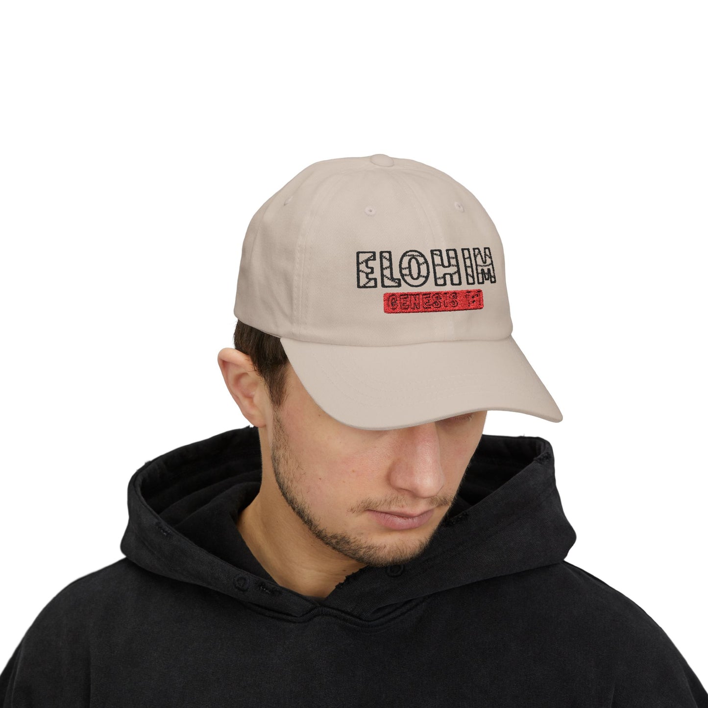 Classic Embroidery Dad Cap with 'ELOHIM, GENESIS 1:1' - Faith-Based Hat, Casual Wear, Gift for Dad, Christian Accessory, Summer Fashion