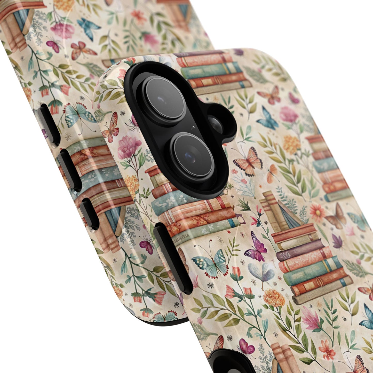Colorful Bookworm Tough Magnetic iPhone Case,  Floral Butterfly Print, Gift for Readers, Tough IPhone Protective Cover, Bookish iPhone Case.