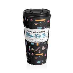 Customizable Chalkboard Chic Composition Book Inspired Travel Mug, Personalized Gift for Teachers, Back to School Drinkware, Christmas Present, Stylish Coffee Cup