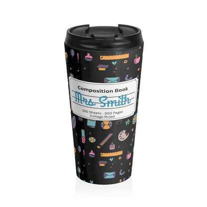 Customizable Chalkboard Chic Composition Book Inspired Travel Mug, Personalized Gift for Teachers, Back to School Drinkware, Christmas Present, Stylish Coffee Cup