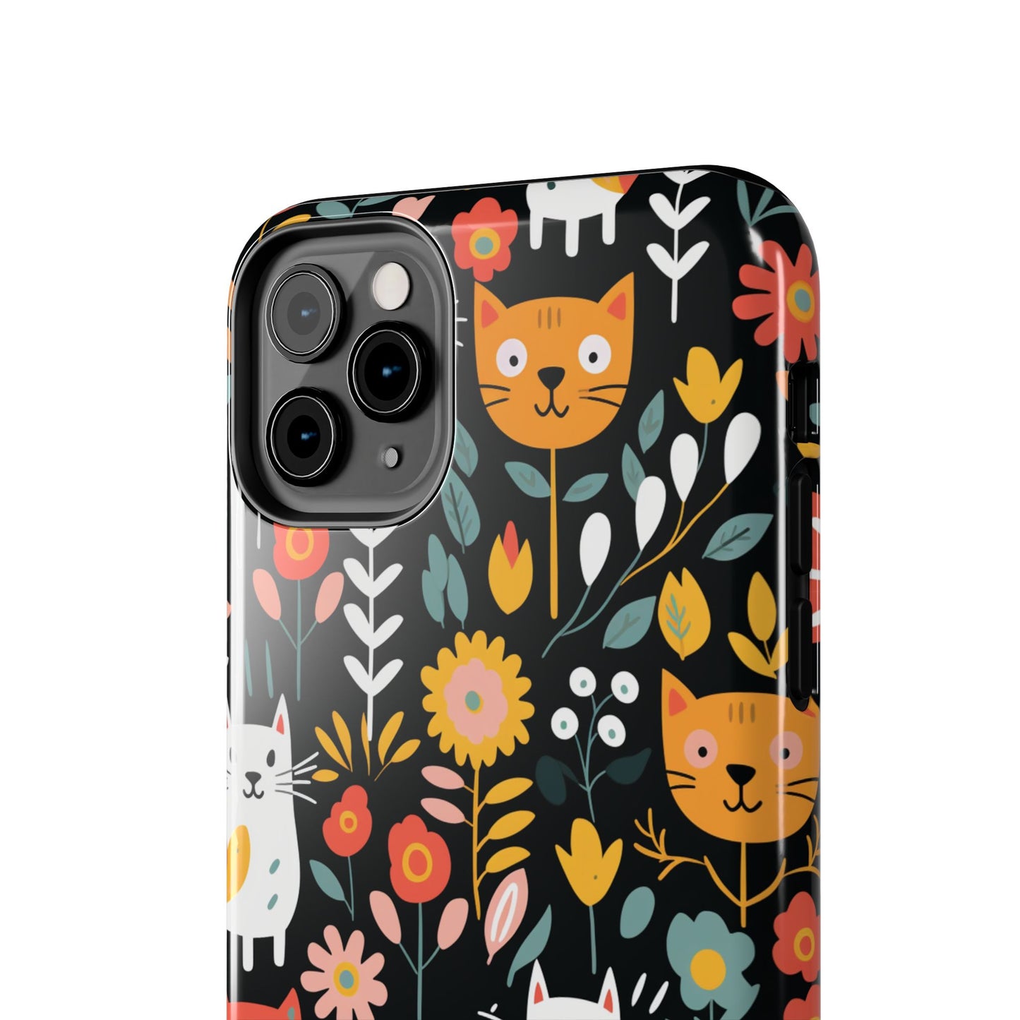 Personalized Whimsical Feline Garden Tough Phone Case — Custom Name iPhone & Samsung