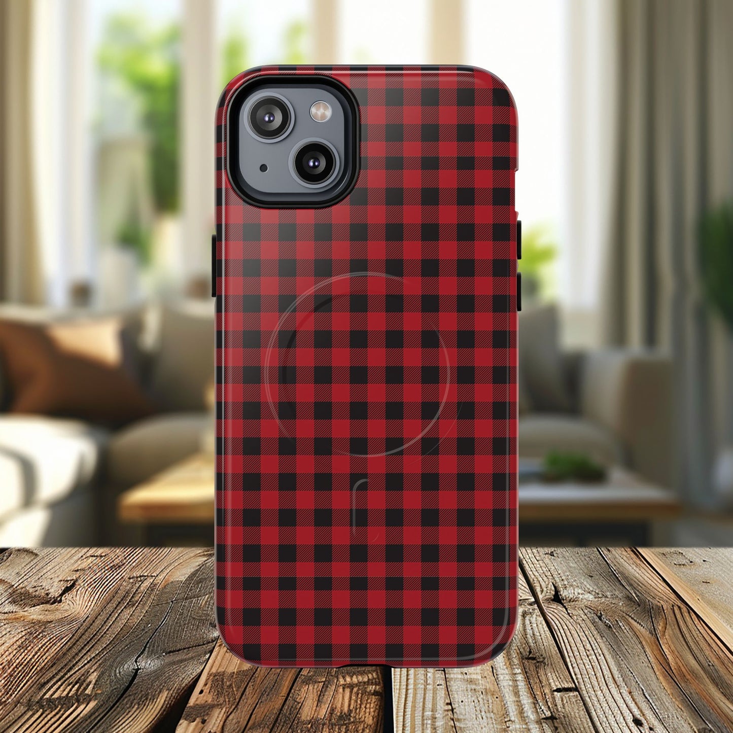 Tough Magnetic Phone Case - Red Plaid, Durable, Stylish Protection for iPhones, Gift for Outdoor Lovers, Unique Phone Cover