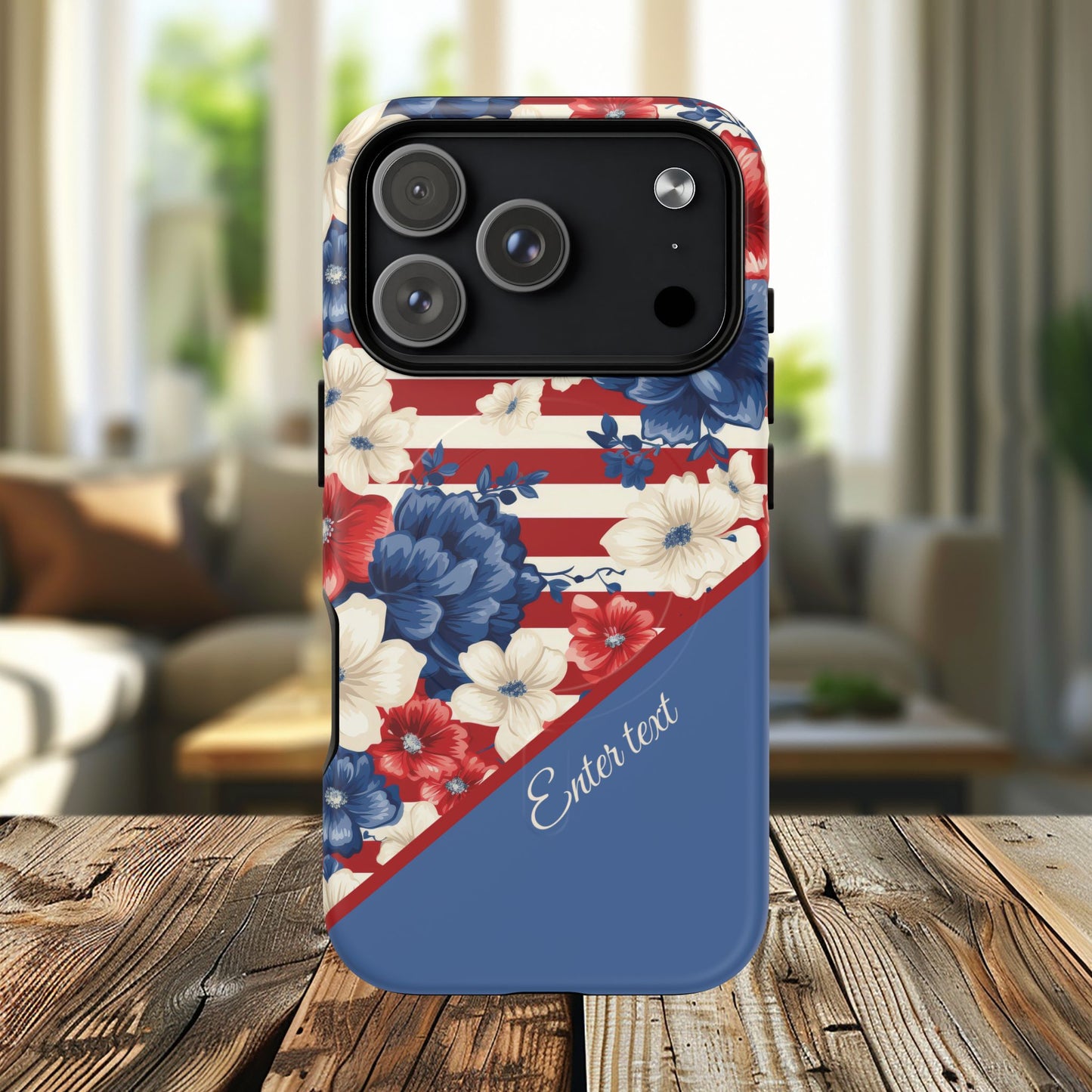 Personalized Stars, Stripes & Petals Tough Magnetic MagSafe Case, Patriotic Cover, Floral Design, Durable Protection, Gift for Her, Summer Vibes