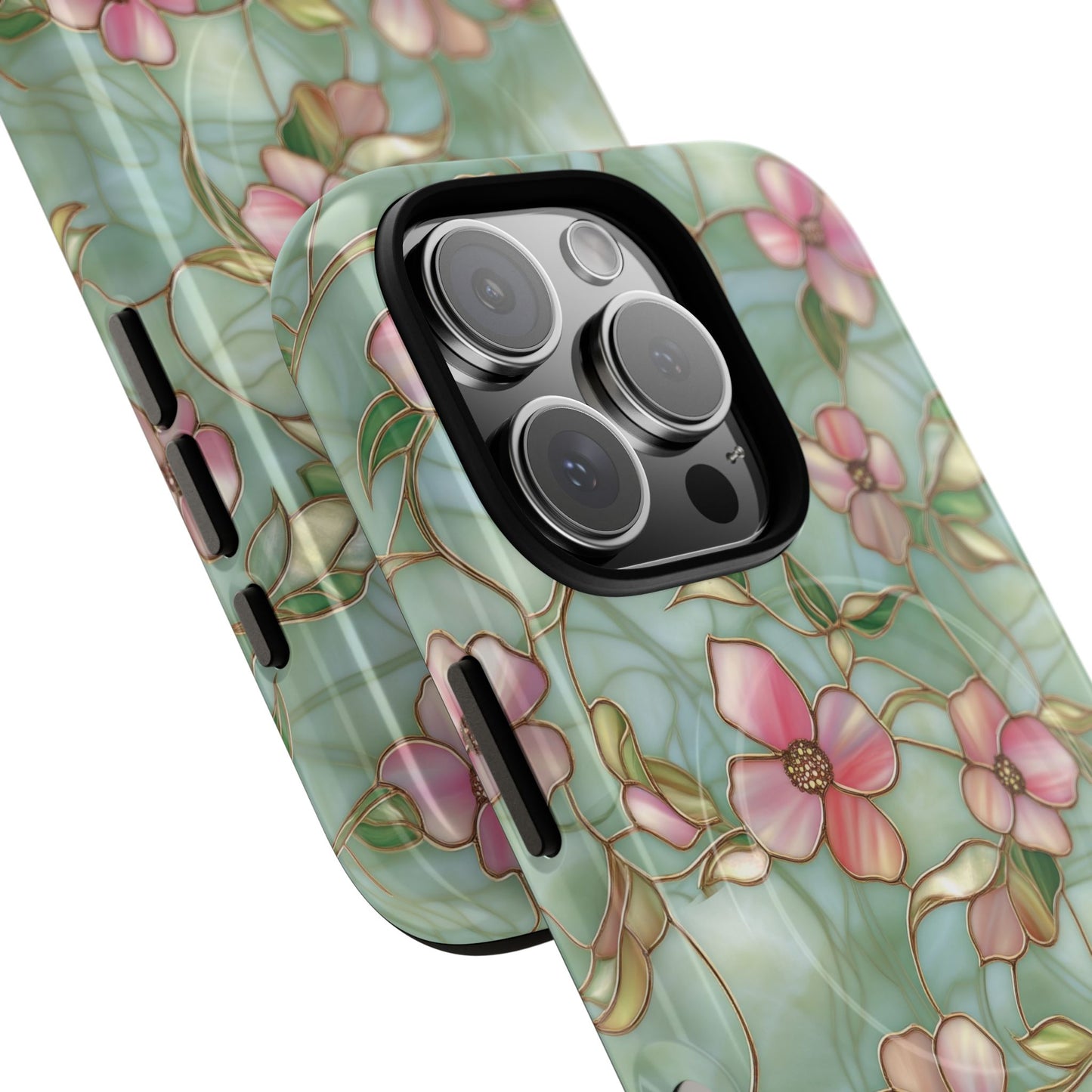 Aqua Bloom Serenity Tough iPhone Magnetic Cases, Cute Flower Design, Stylish Protection, Gift for Her, Trendy Accessories, iPhone MagSafe Accessory.