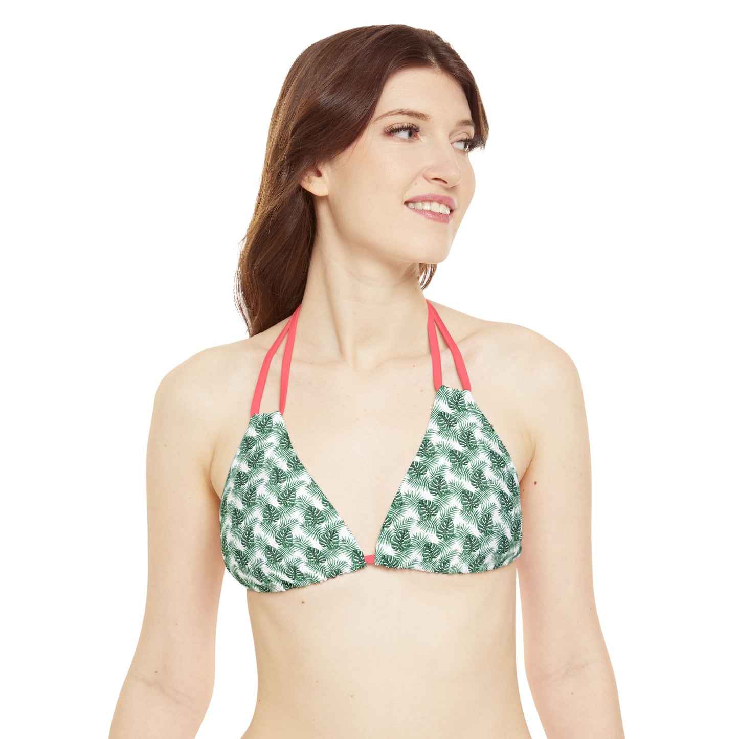 White Tropical Bliss Strappy Triangle Bikini Top (AOP)- (PY)