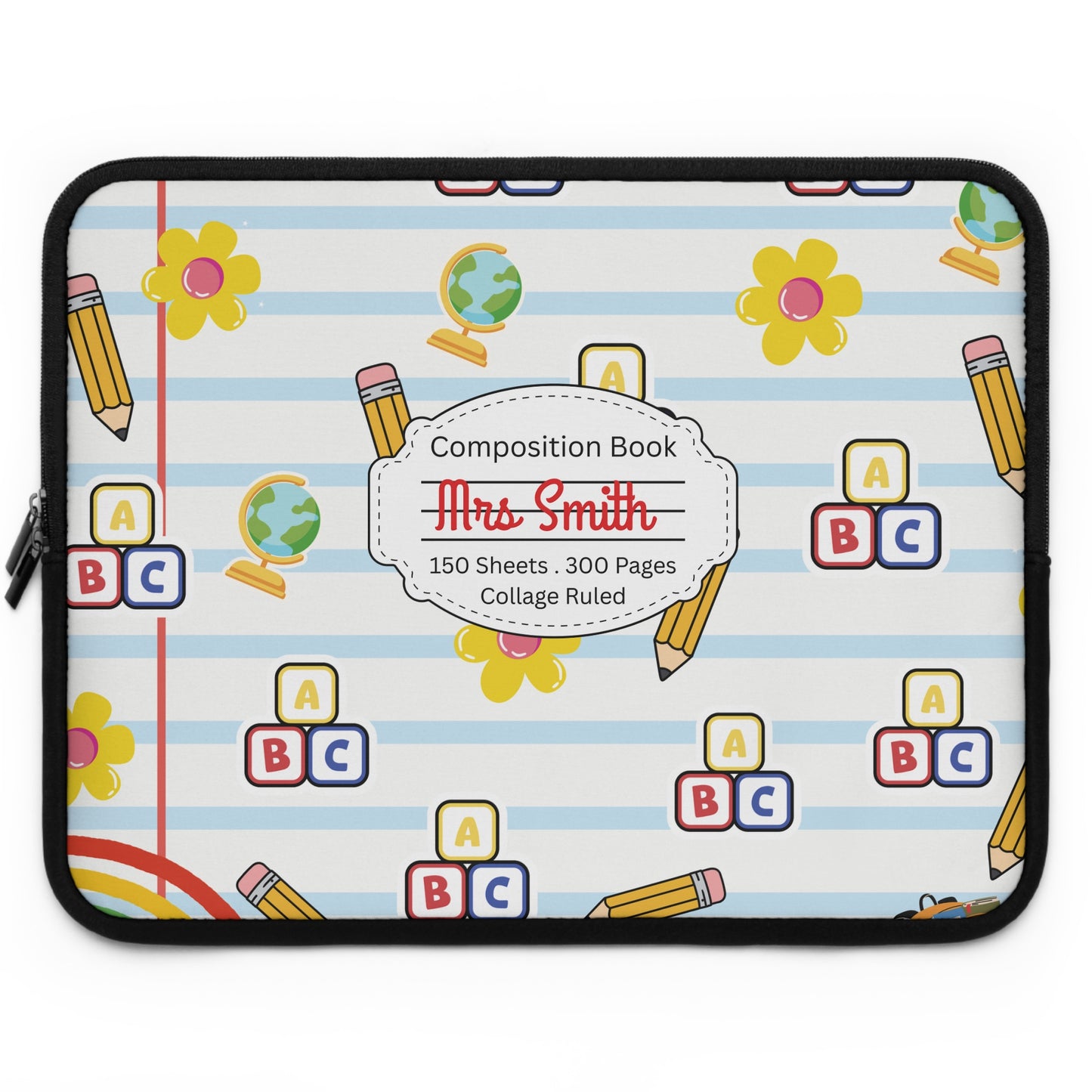 Personalized White SchoolYard Chic Laptop Sleeve with Composition Book Inspired Design, Customizable Tech Case, School Supplies, Gift for Students, College Essentials, Back to School