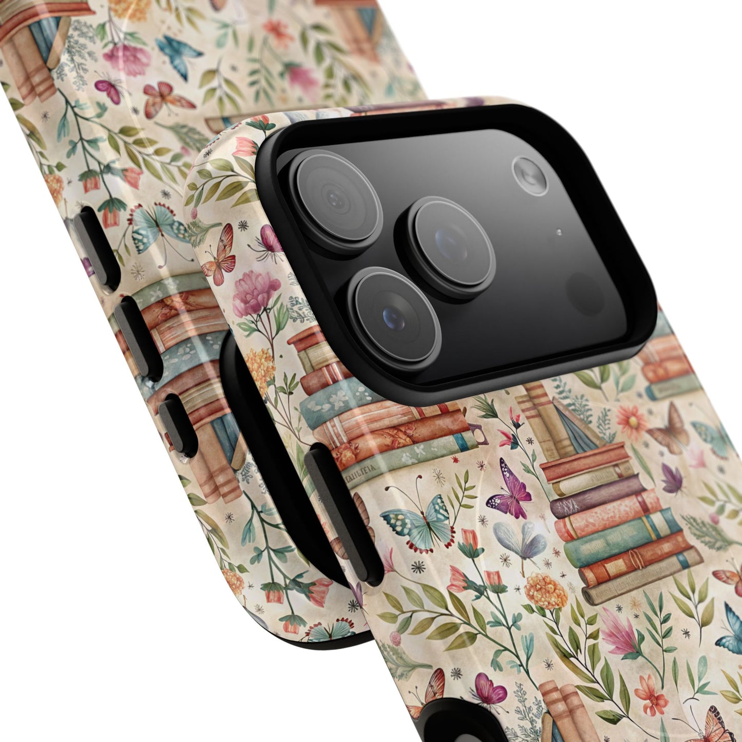 Colorful Bookworm Tough Magnetic iPhone Case,  Floral Butterfly Print, Gift for Readers, Tough IPhone Protective Cover, Bookish iPhone Case.