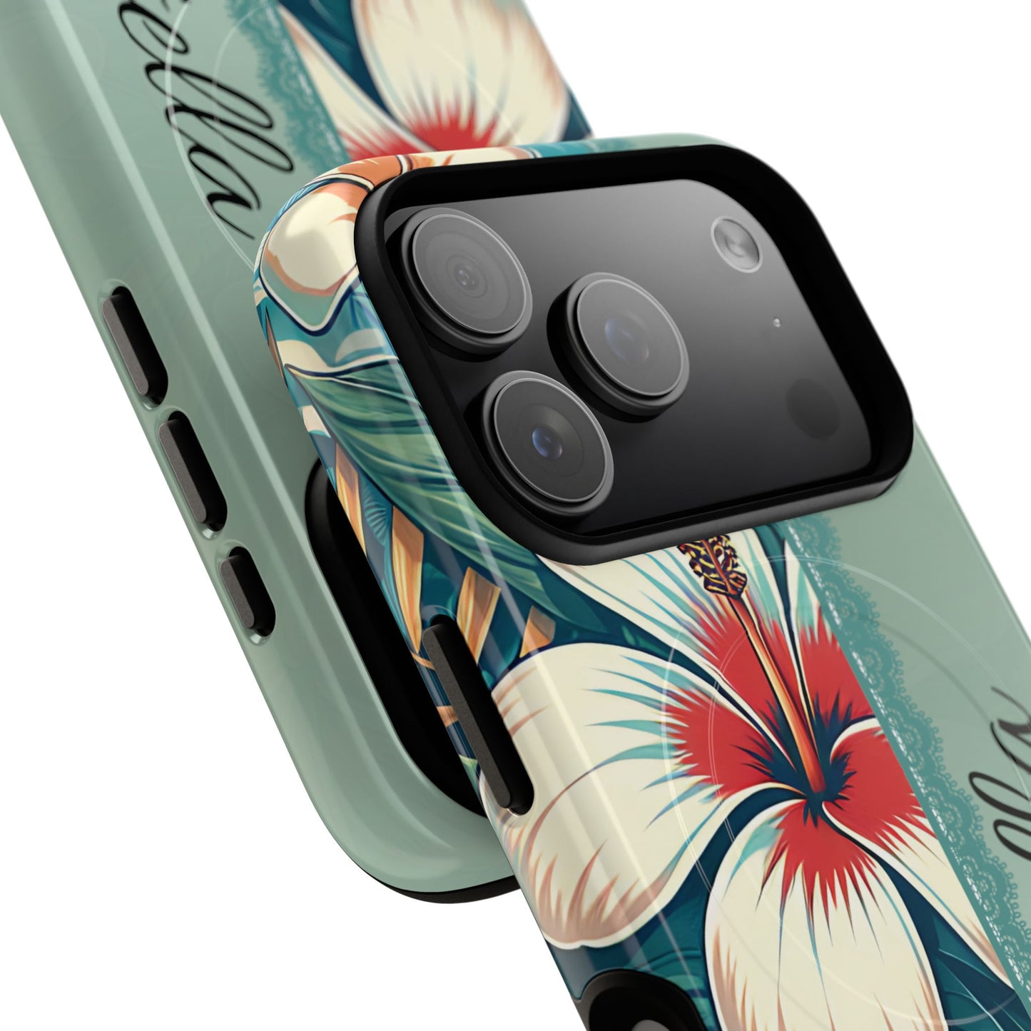 Personalized Tropical Floral Phone Case – Stylish Tough Magnetic Cases for iPhone, Customizable with Names, Perfect Gift for Nature Lovers