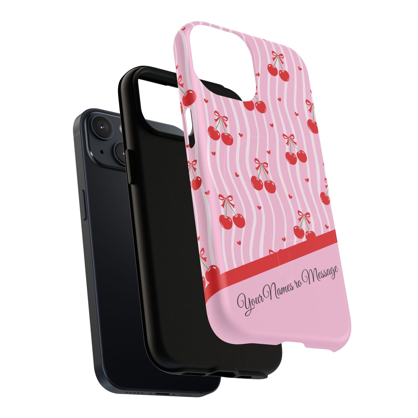 Personalized Cherry Blossom Dreams Tough Magnetic MagSafe® iPhone® 13, 14, 15, 16, 17, Pro, Pro Max, Plus Cases.— Pink Retro (Custom Name)