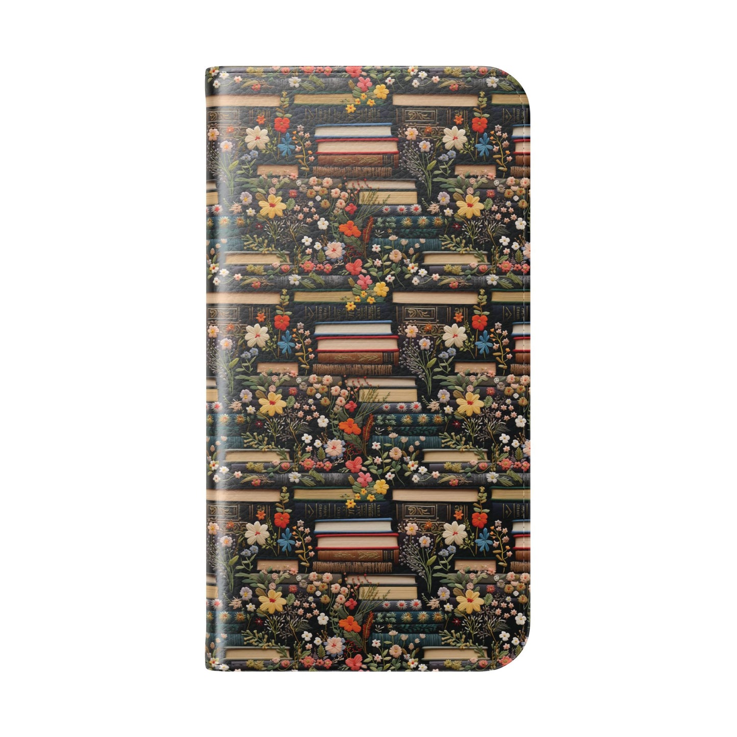 Book Stack Floral Flip iPhone and Samsung Phone Case — Vintage Library Wallet Cover.