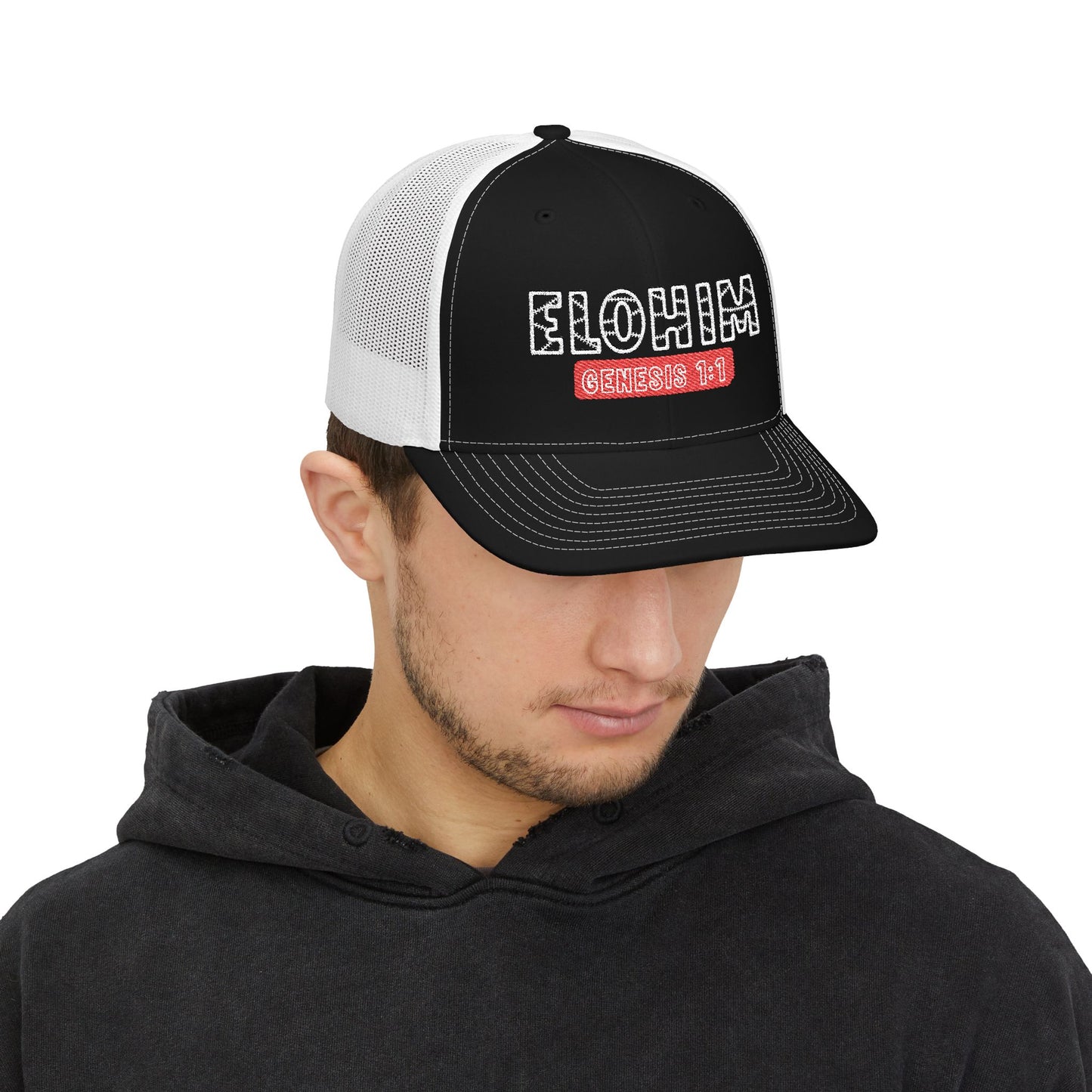 Embroidered  'ELOHIM GENESIS 1:1' Snapback Cap, Faith-Based Trucker Hat, Christian Gifts, Stylish Headwear, Religious Apparel, Perfect for Summer