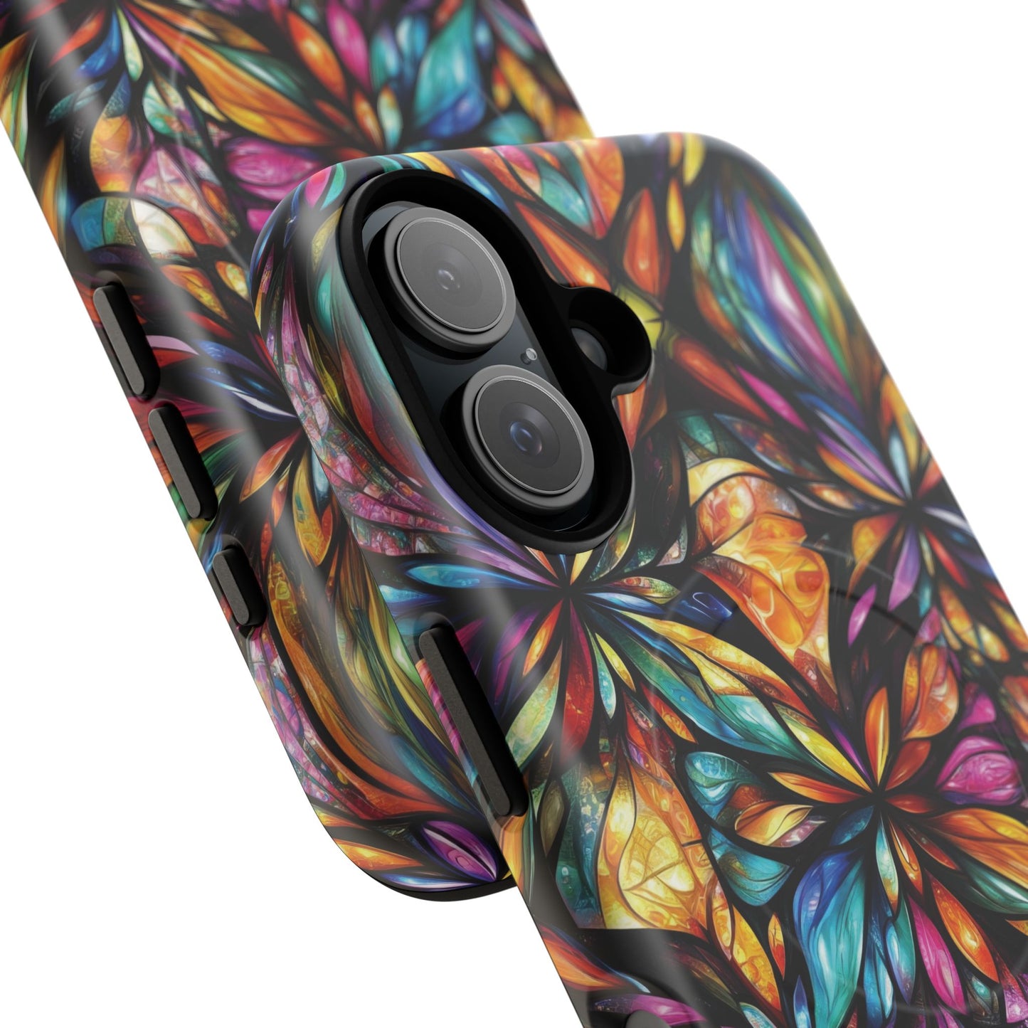 Luminous Whirl Tough Magnetic iPhone Cases, Vibrant Protection, Unique Floral Print, Durable Cover, Gift for Tech Lovers, iPhone Accessory, Stained Glass iPhone Design.