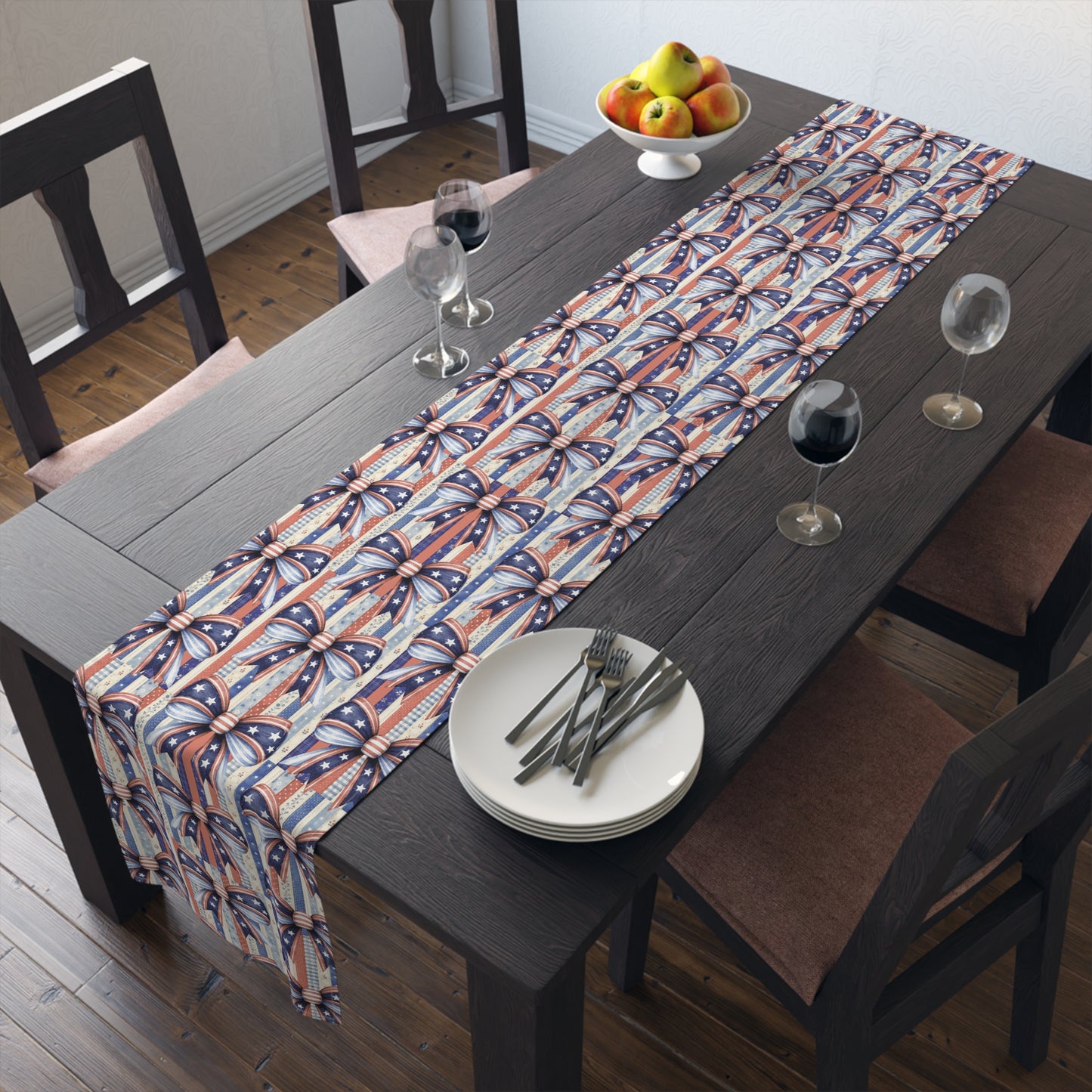 Patriotic Ribbon Table Runner — American Flag Stars & Stripes Cotton-Blend