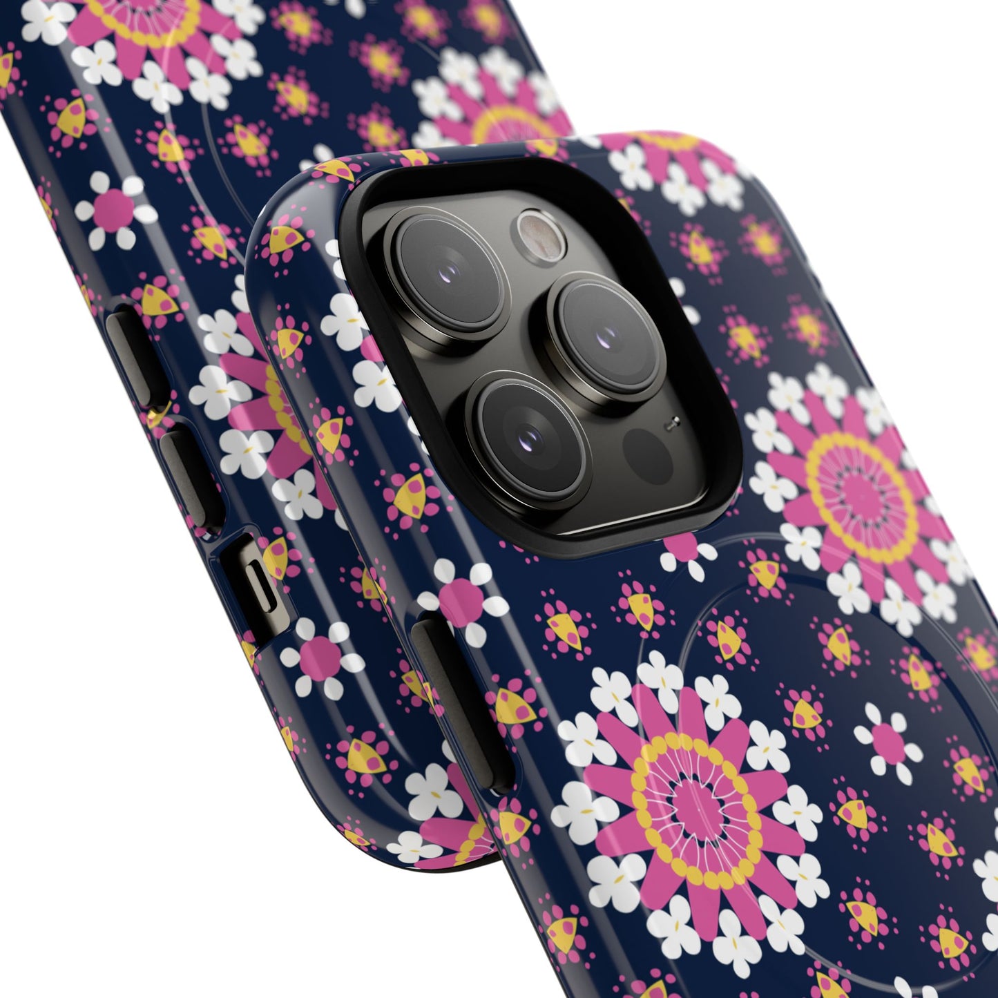 Midnight Mandala Bloom Tough iPhone Magnetic Case, Vibrant Design for Protection, Gift for Her, Trendy Accessory, Floral MagSafe iPhone Cover, Birthday, & Everyday Use