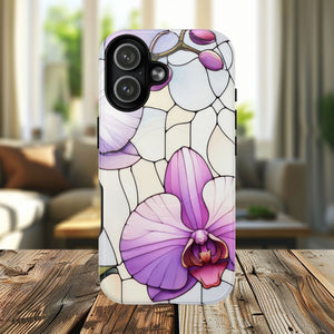 Orchid Grace Tough iPhone Magnetic Case, Protective iPhone Cover, Trendy Stained Glass Design, Floral Gift, Unique iPhone Accessory, Durable iPhone Case