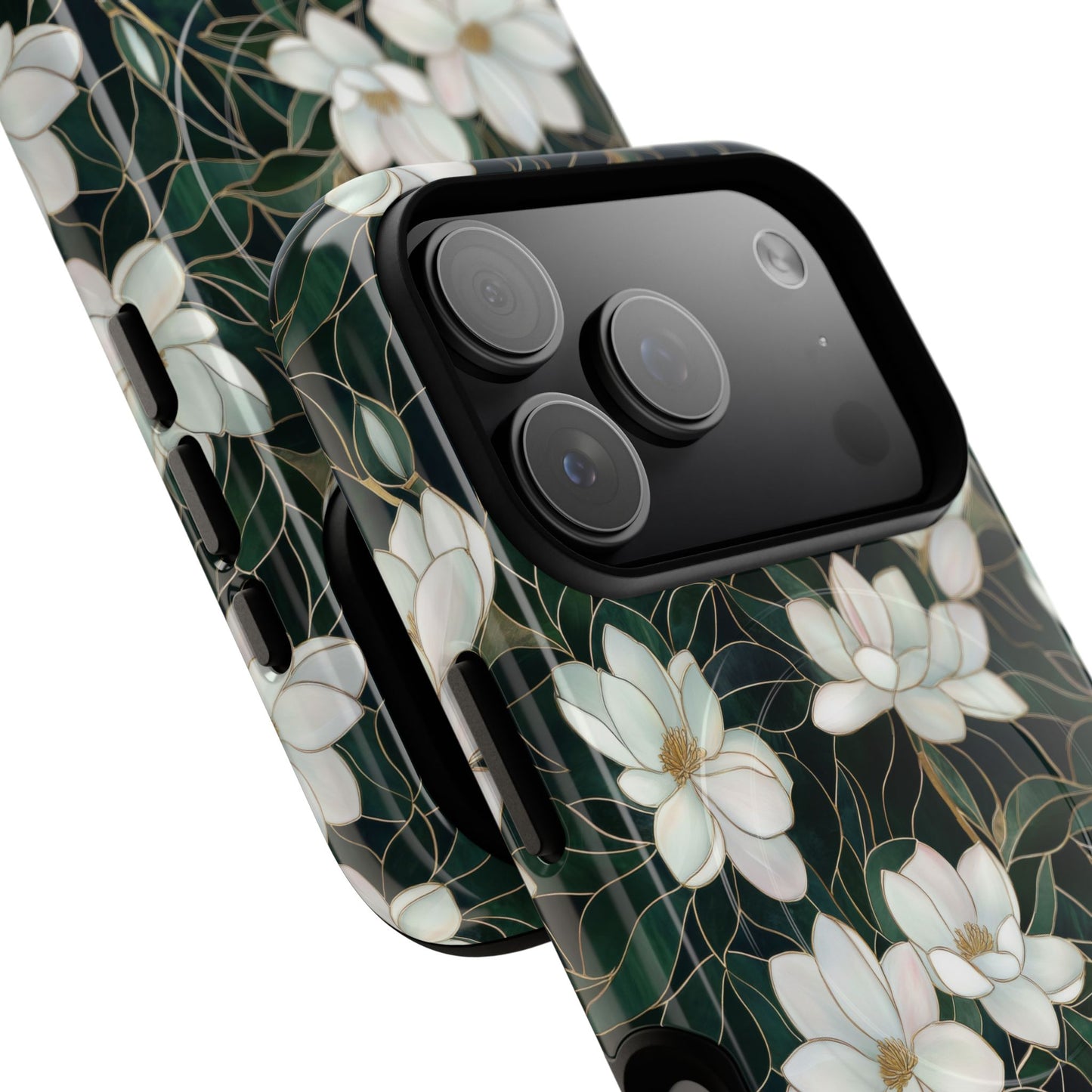 Midnight Magnolia Tough iPhone Magnetic Case, Stylish Stained Glass iPhone Protection, Nature Lover Gift, Spring Vibes