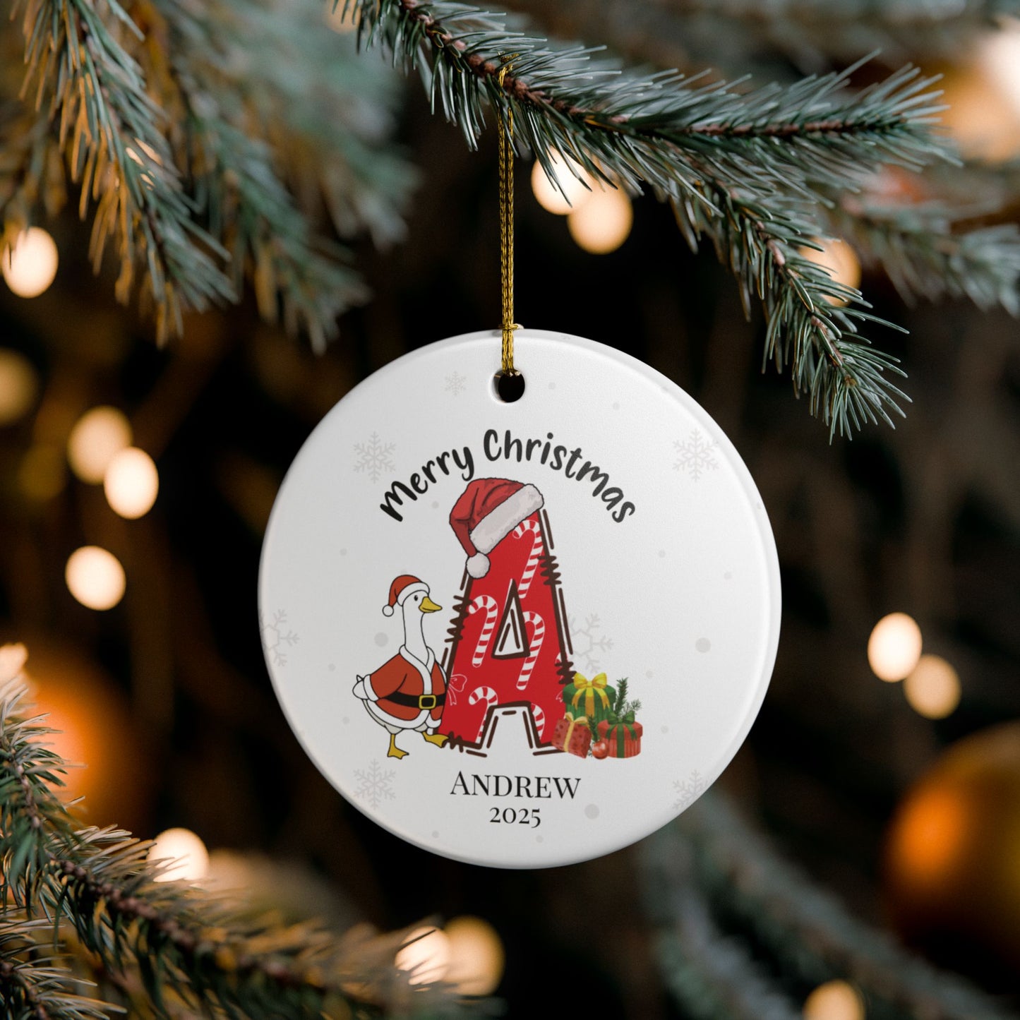 Personalized Christmas Ceramic Ornament with Name, Custom Keepsake Ornament.