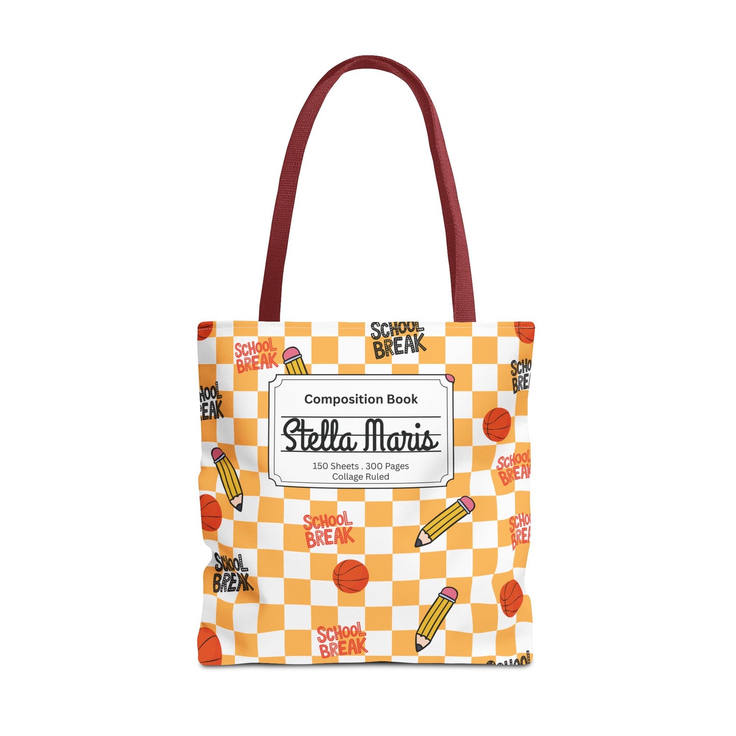 Personalized Orange Schoolyard Chic Composition Book Inspired Tote Bag, Back to School Tote, Teacher Gift, Kids Bag, Custom Name Bag, Educational Accessories, Back to School Tote Bag.