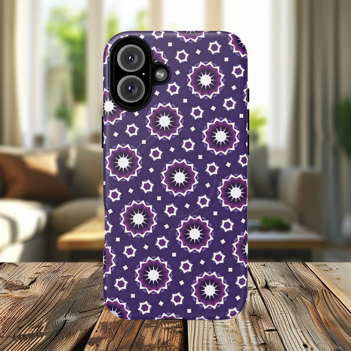 Violet Nova Bloom Stylish Tough Magnetic iPhone Case, Purple Floral iPhone Cover, Durable Cell iPhone Protector, Gift for Her, Mother's Gift